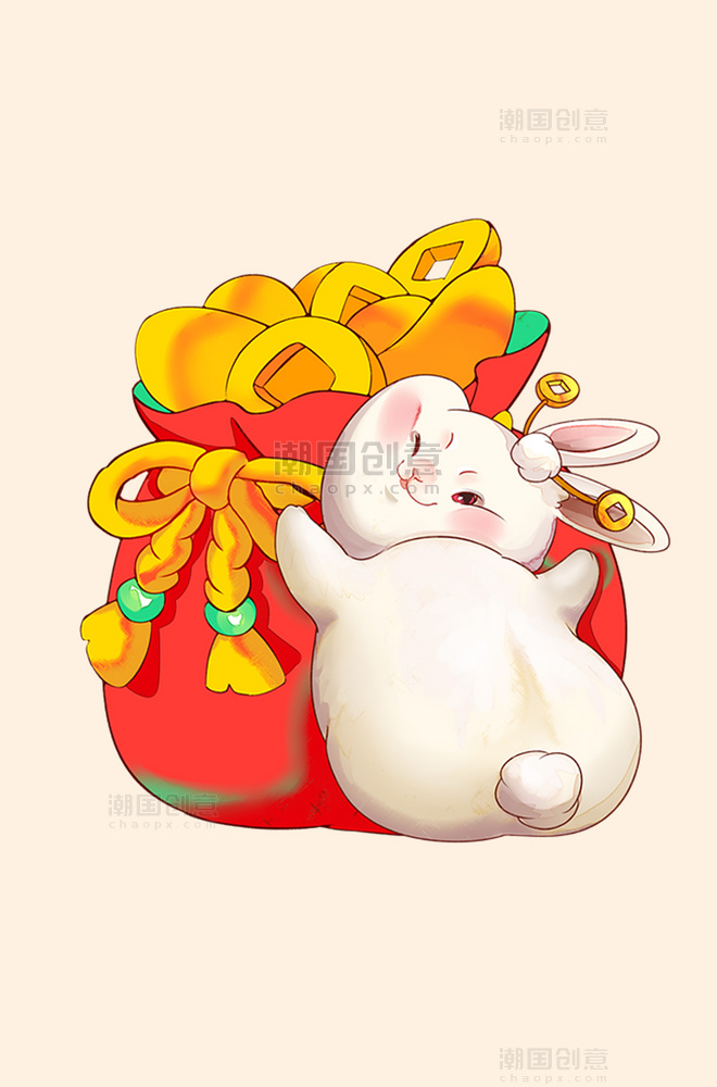 国潮兔年新年新春春节卡通可爱兔子胖胖兔福袋钱袋恭喜发财