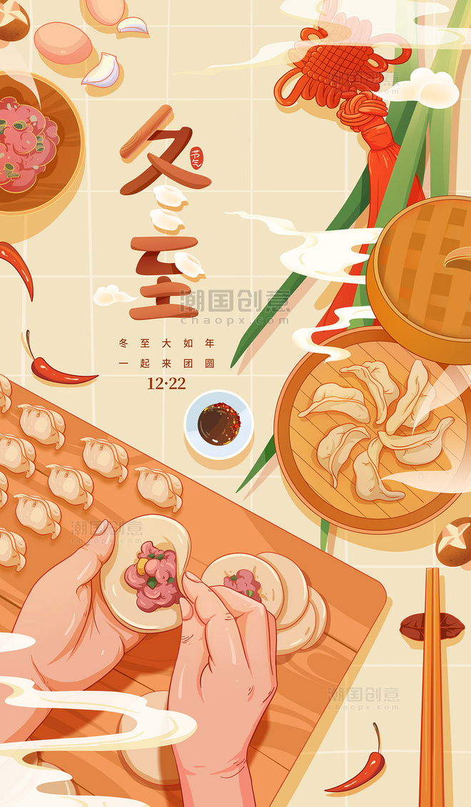 冬至饺子二十四节气包饺子节气插画海报