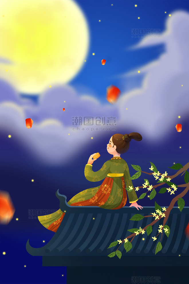 八月十五中国风中秋节快乐团圆桂花月饼背景图片