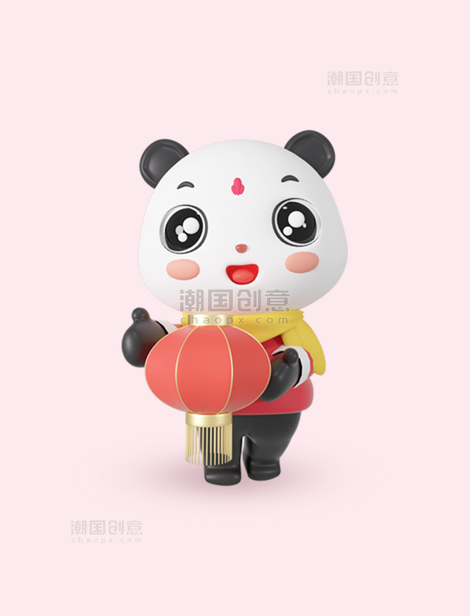 3d立体国庆国庆节卡通熊猫拿灯笼庆国庆