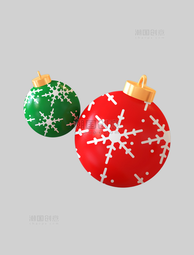 卡通红绿立体圣诞节球圣诞装饰