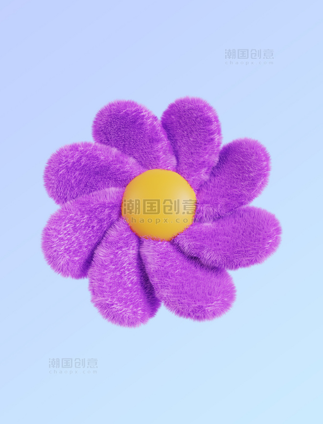 3DC4D立体毛绒紫色花朵元素