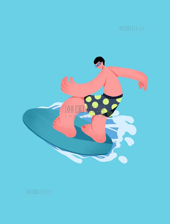 夏季夸张运动人物水上运动冲浪游泳扁平夏天
