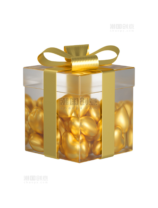 c4d金色玻璃礼物透明礼物盒
