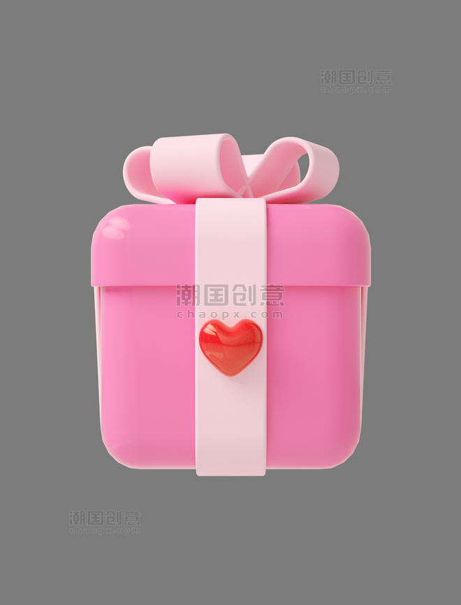 3D粉色C4D立体卡通爱心礼包520情人节礼物礼盒