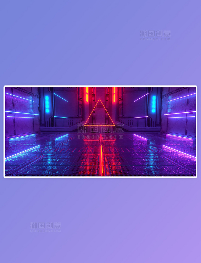 C4D未来科技感立体空间蓝紫色炫酷场景