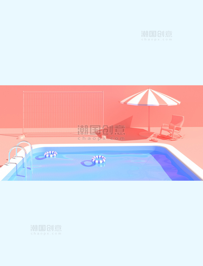 清凉夏日泳池3D简约背景