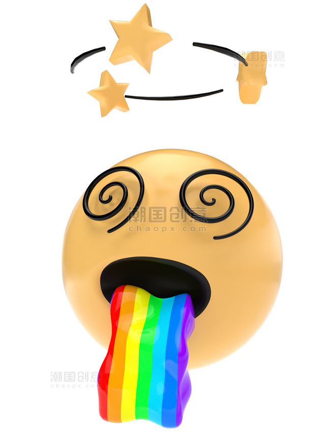 emoji红眼黄色搞怪呕吐彩虹表情3D立体C4D