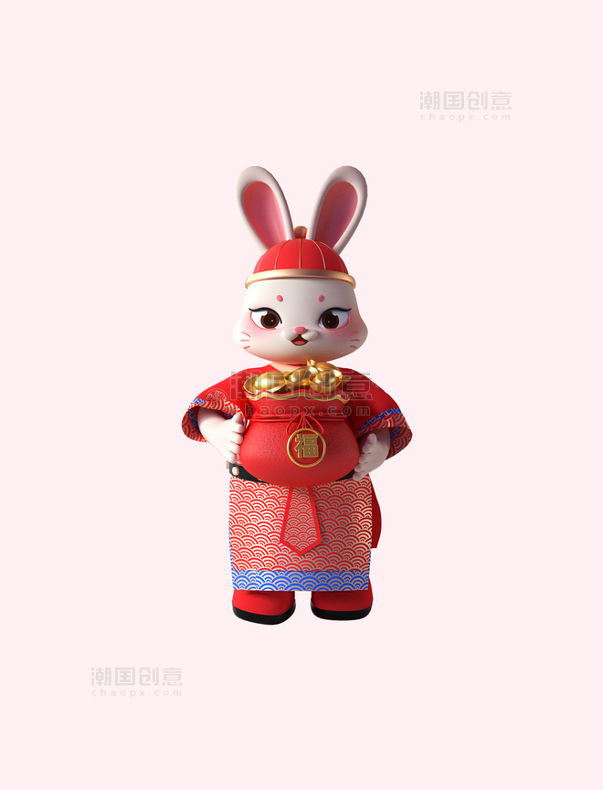 兔年新年春节新春国潮风新年喜庆3D立体卡通兔子形象