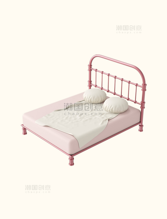 3D立体C4D家具铁床床铺粉色