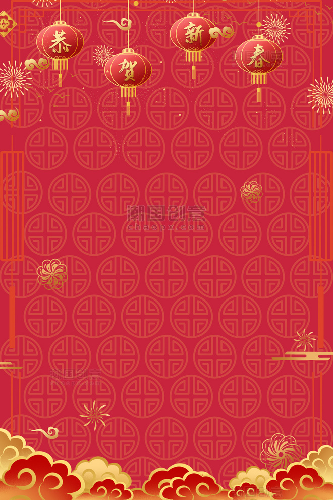 红色春节灯笼国风背景新年