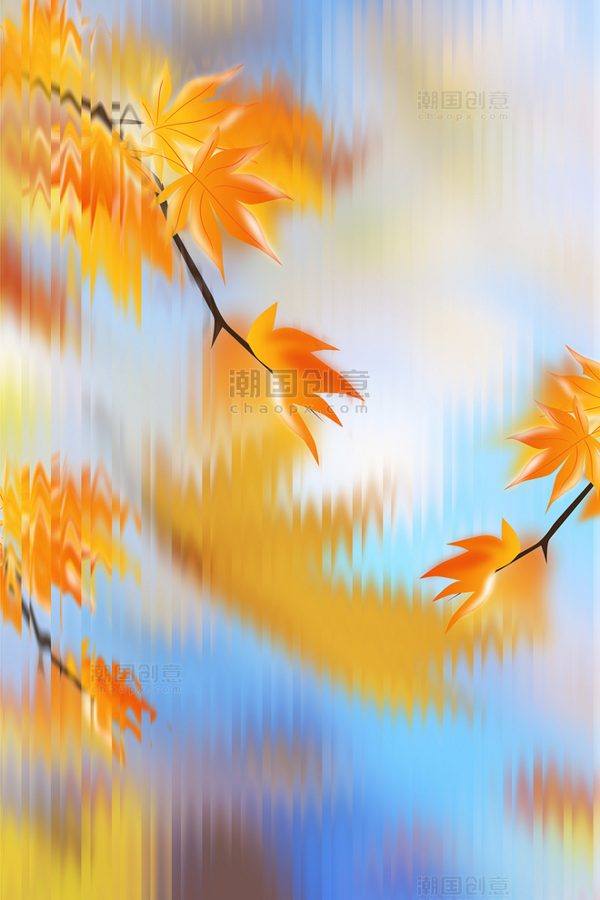 秋季枫叶落叶玻璃质感背景