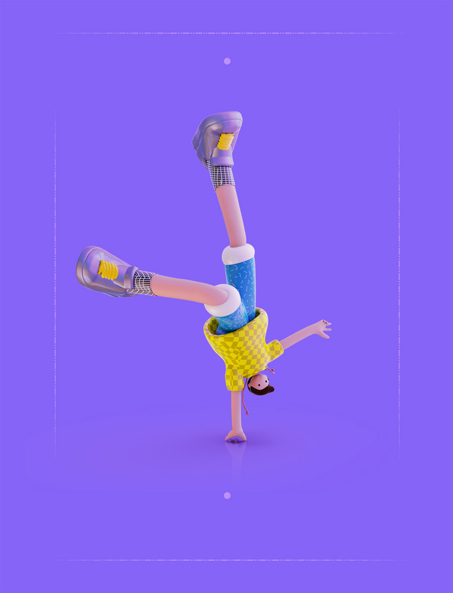 3D立体长腿潮流运动倒立男人