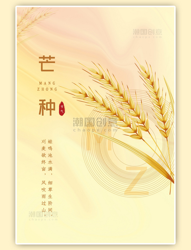 二十四节气芒种麦子暖色中国风海报