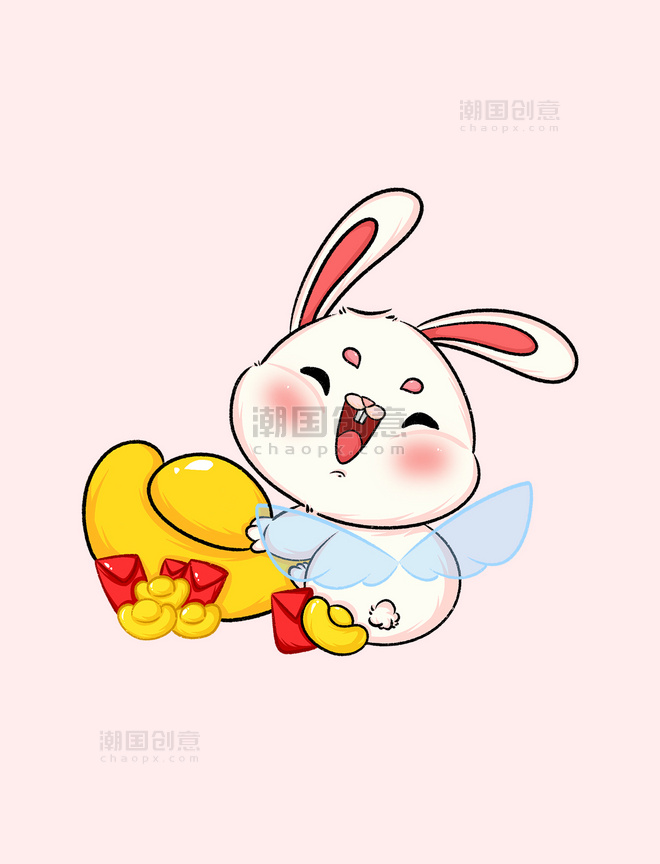 兔年卡通可爱兔子春节新春抱元宝