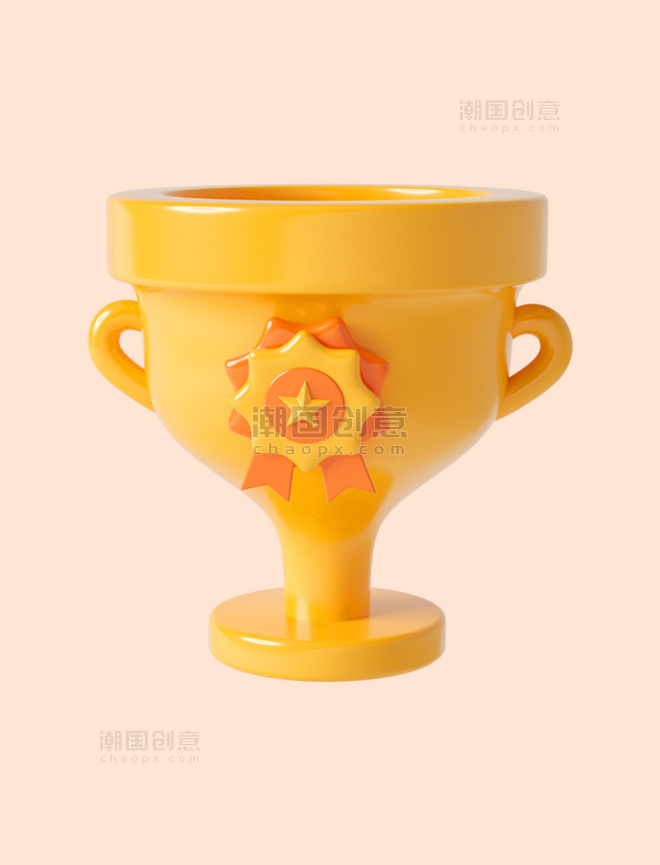 3D立体橙色C4D奖杯