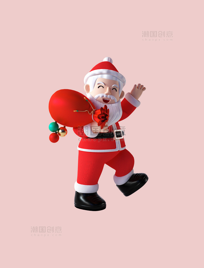 圣诞圣诞节3D卡通圣诞老人手拿福袋形象