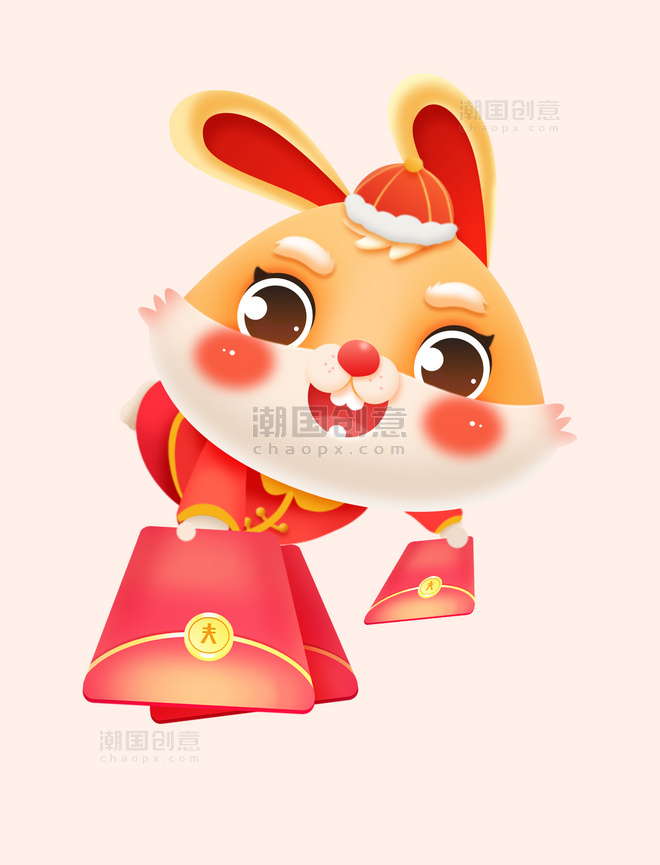 兔年春节喜庆微立体兔子发红包