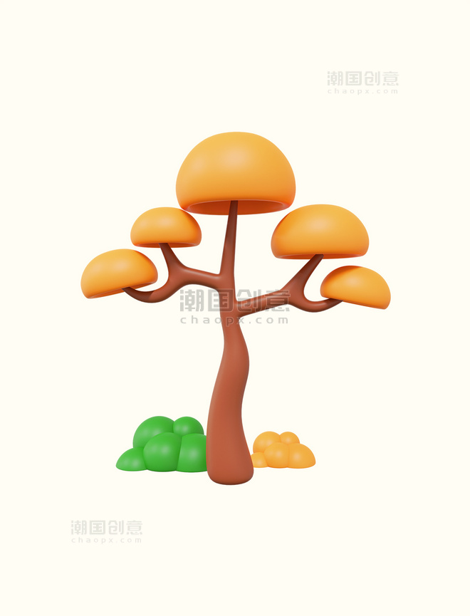 3D立体大树秋季植物元素