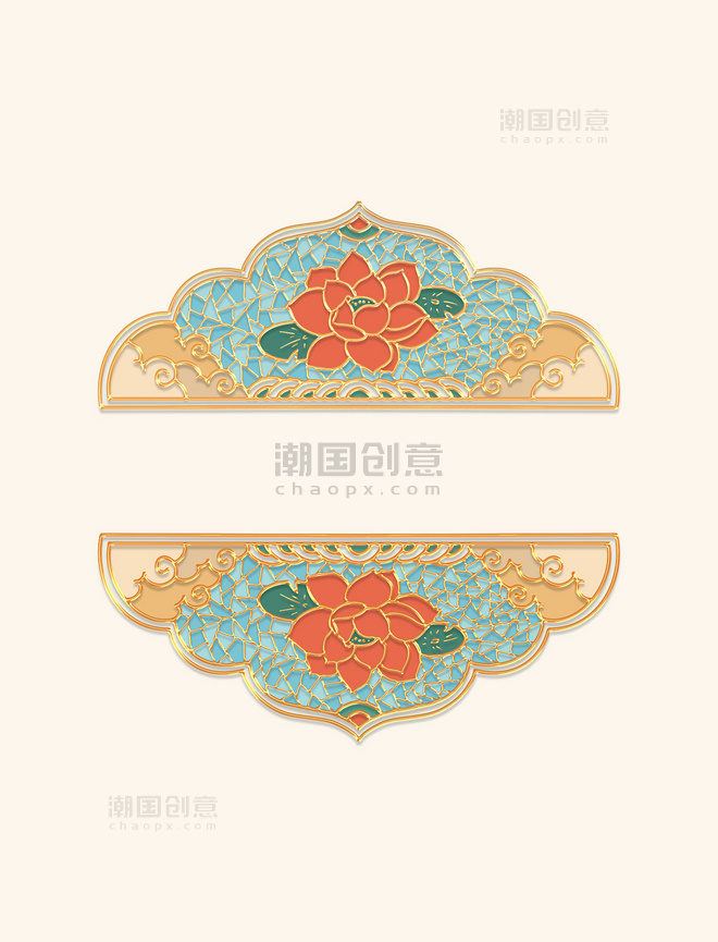 中国风春季植物叶子花朵珐琅彩立体浮雕边框