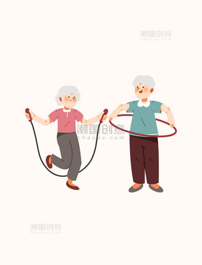 老年人运动锻炼跳绳呼啦圈老年生活