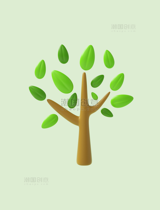 3D立体C4D绿色能源小树