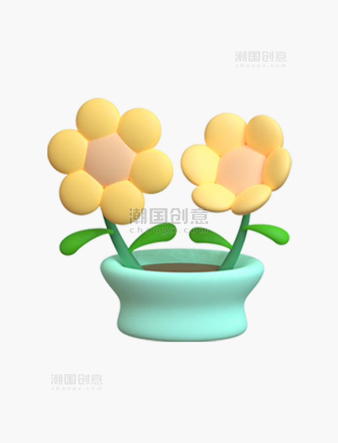 3D植物花朵花卉盆栽小黄花