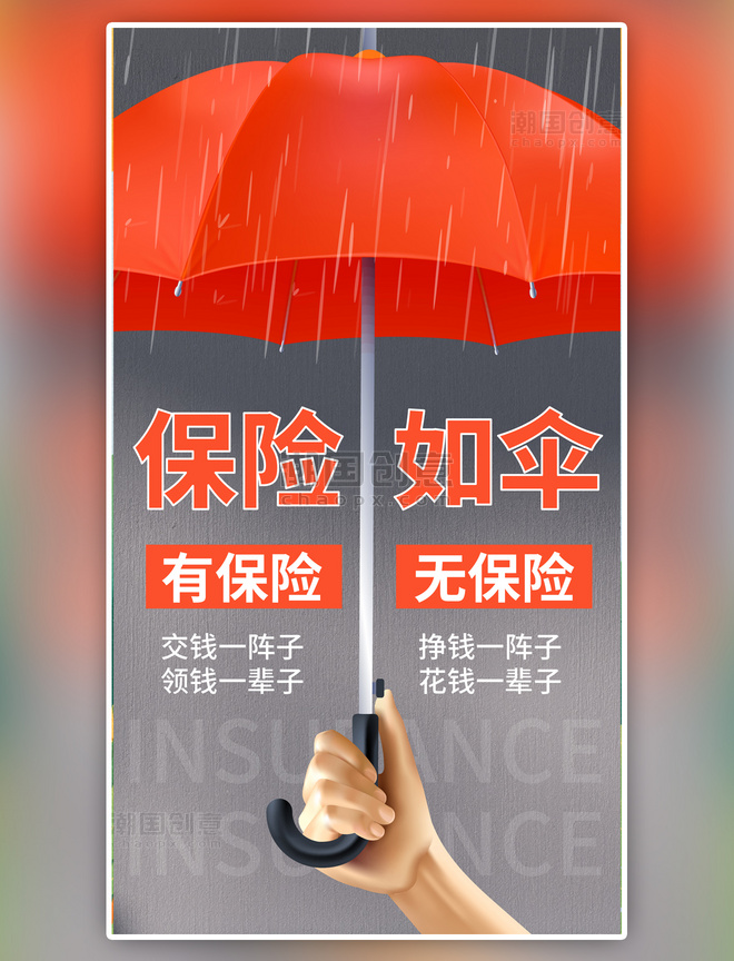 保险金融橙色卡通手机海报