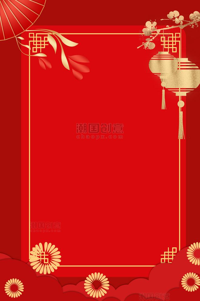 春节新年灯笼红色简约大气喜庆背景