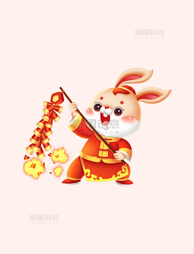 兔年兔子放鞭炮新年春节新春喜庆生肖形象元素