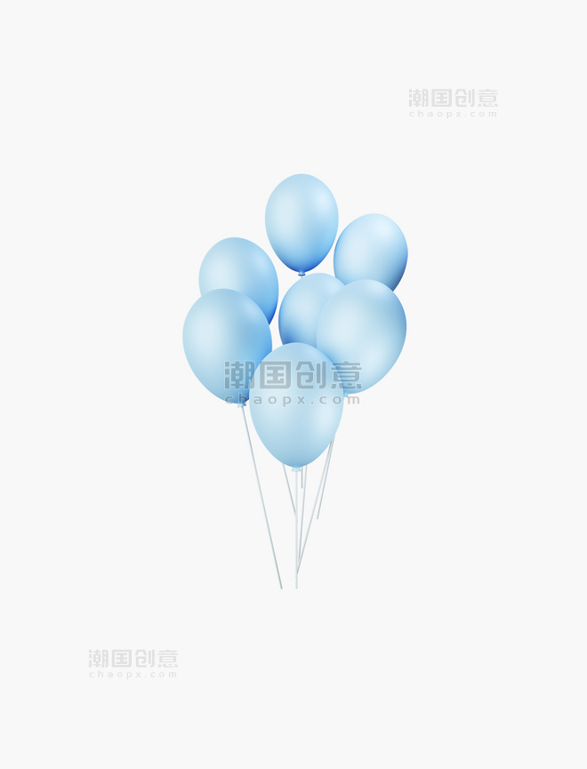 3D立体节日气氛束蓝色气球