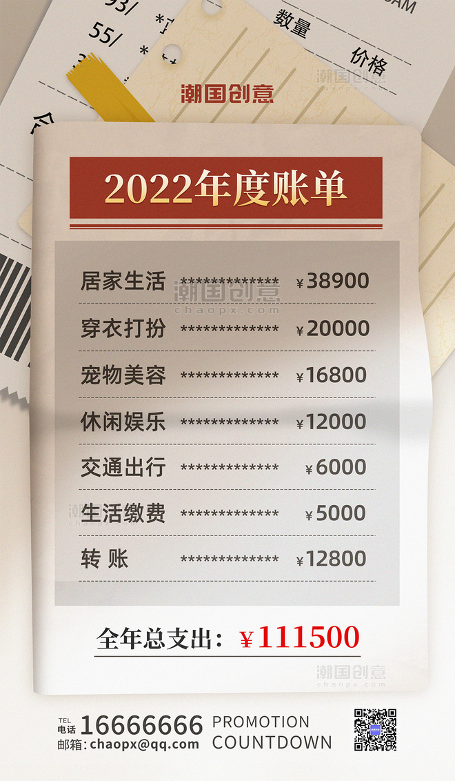 2022年度账单年度消费单清单宣传海报盘点flag