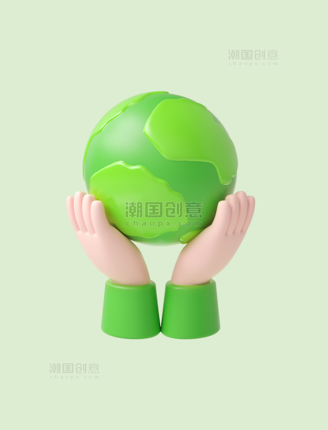 3D立体C4D绿色能源手捧地球