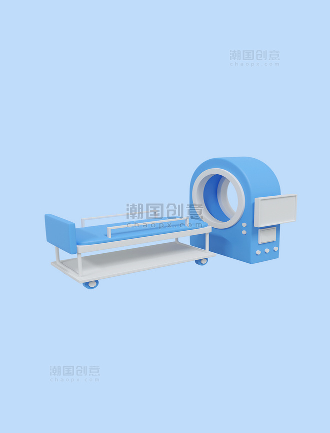 蓝色医疗设备核磁共振检查仪3D医疗机器元素