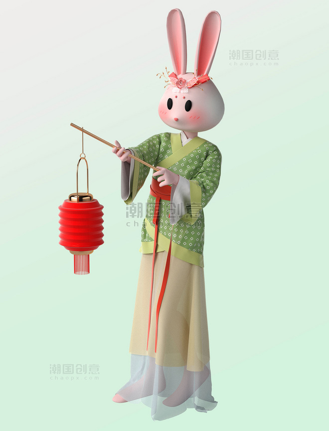 3D立体中秋节国潮风兔子中国风提灯笼