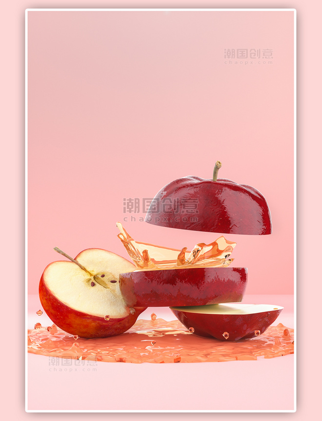 粉色C4D立体简约苹果果汁抽象通用背景