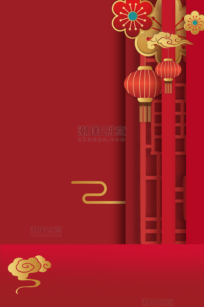 中式边框春节新年红金国风中式背景