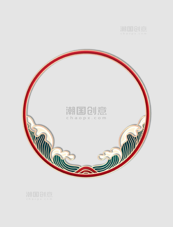 中国风立体金边浮雕海浪中式边框
