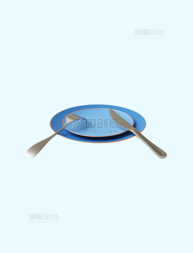 创意卡通蓝色3D立体西餐餐具
