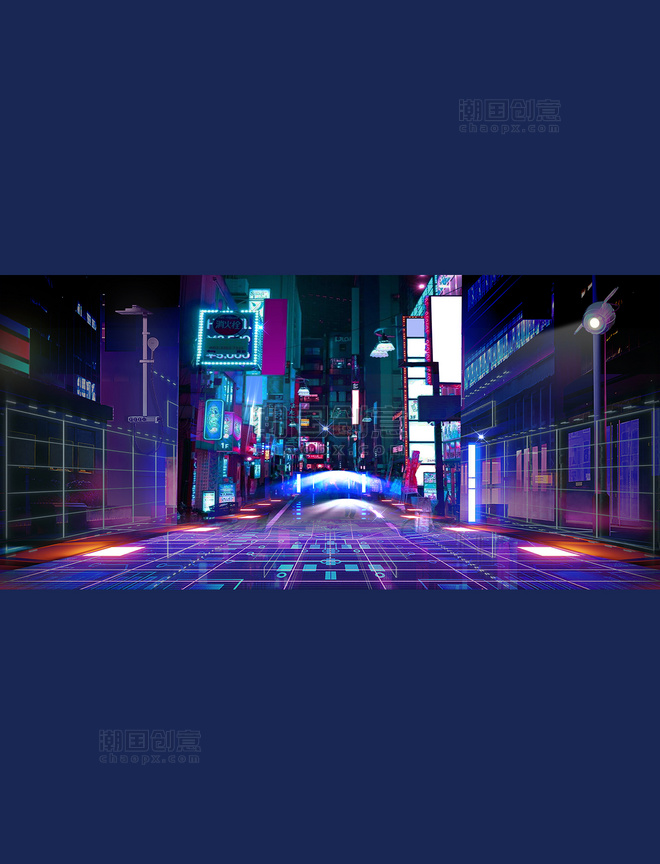 紫色活动庆典建筑街道赛博朋克科幻背景