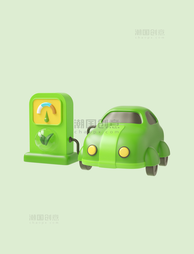 3D立体C4D绿色能源汽车加油