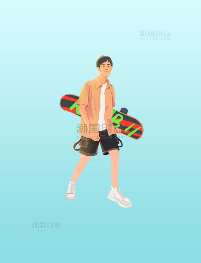 夏季夏天滑滑板的男生