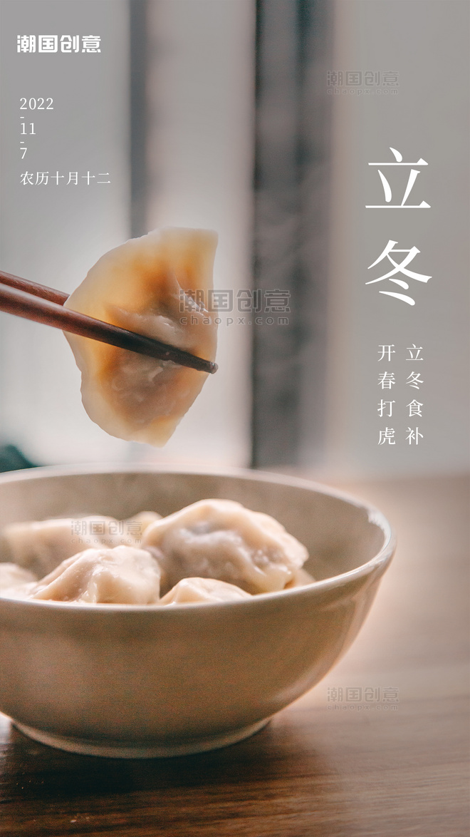 二十四节气立冬闪屏开屏页饺子美食摄影图海报