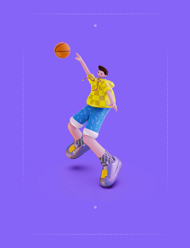 3D立体长腿潮流运动打篮球男人