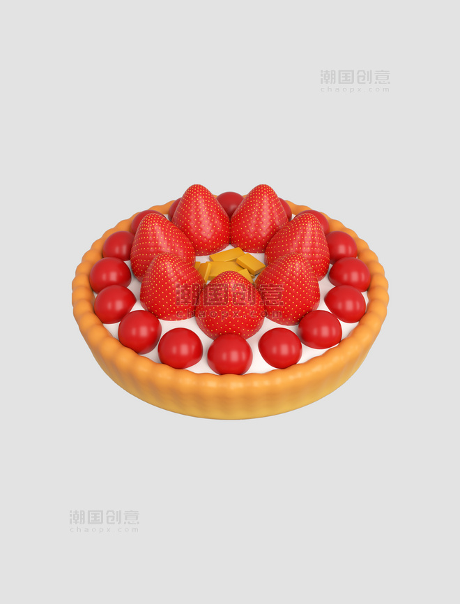 C4D立体甜品草莓派
