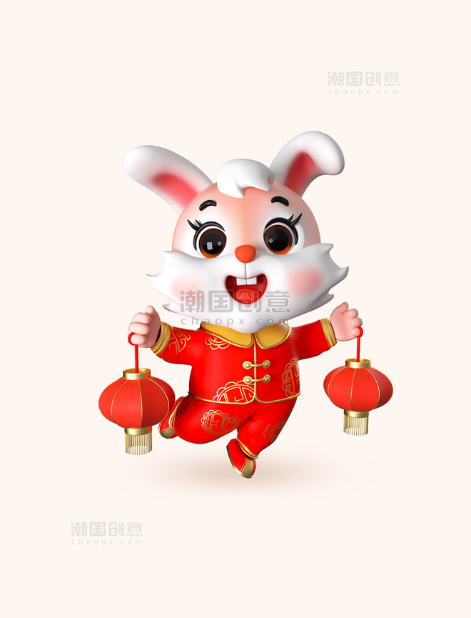 3d卡通兔子兔年新年春节吉祥物模型提灯笼