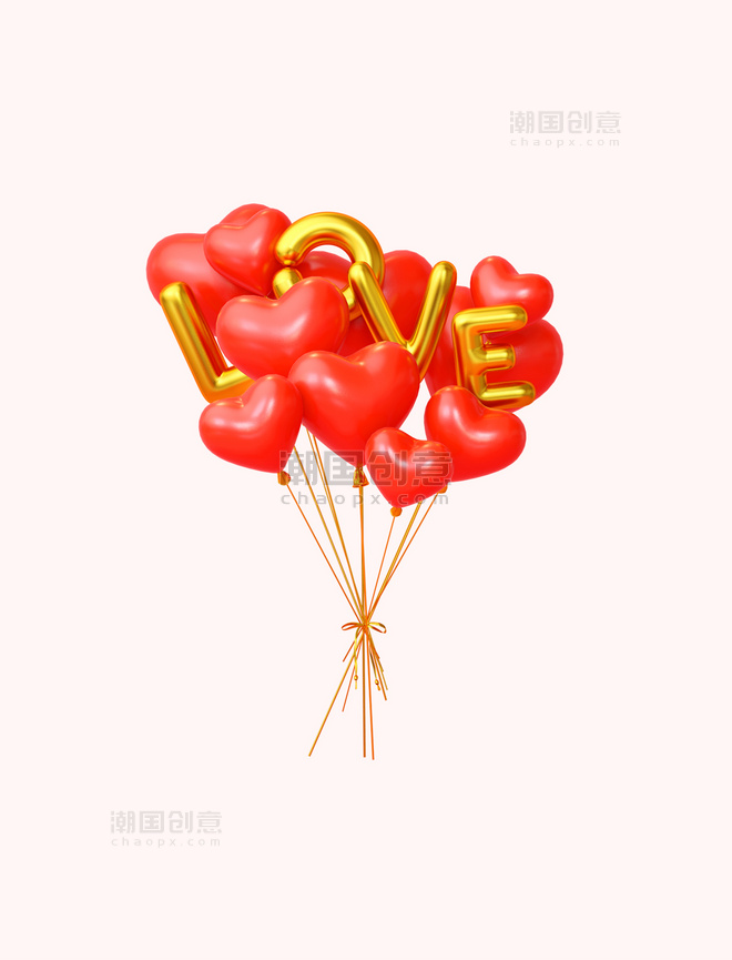 红金C4D立体情人节LOVE爱心气球