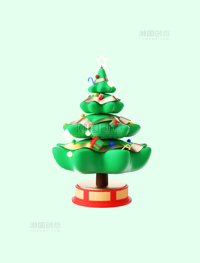 3D圣诞节立体卡通可爱圣诞树模型