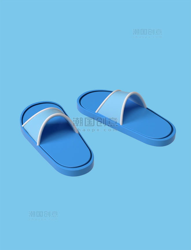 C4D立体3D蓝色拖鞋