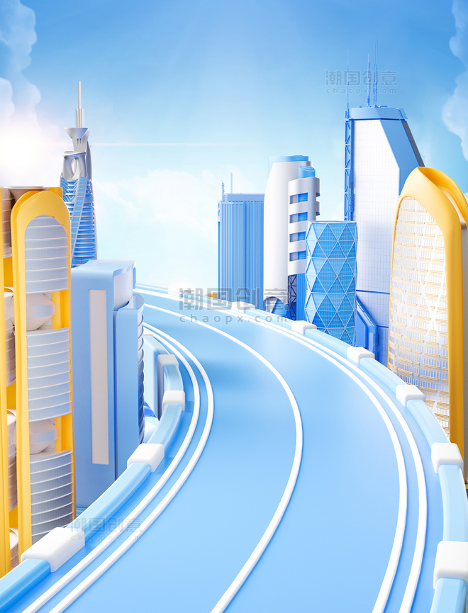 科技城市建筑蓝色c4d产品展台电商促销3D场景